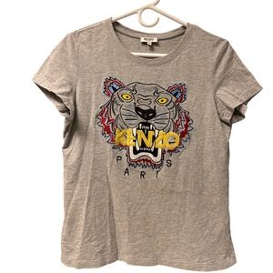 KENZO Paris Tiger Head Embroidered Gray Short Sleeve T-Shirt Women's Size M